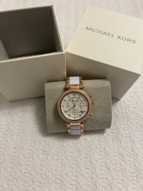 Michael Kors Rose Gold and White Ceramic Crystal-Trim watch. New with tags!